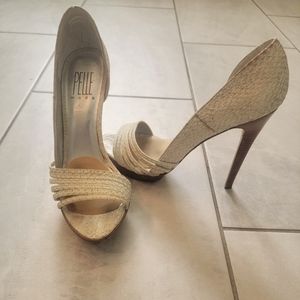 White faux snake skin heels